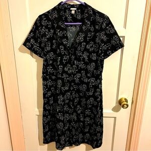 Abstract Faces Picasso-Inspired Print Black Shirtdress L
